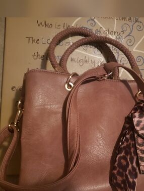 Women's Blush Pink Faux Leather Satchel Bag with Braided Handle